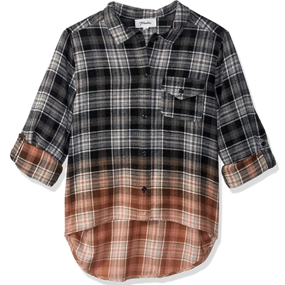 MADDIE girls black/gray ombre flannel